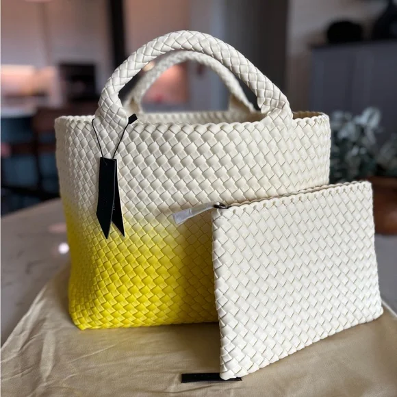 Naghedi St. Barths Medium Handwoven Dip Dyed Tote Bag with pouch. NWT - Picture 2 of 14